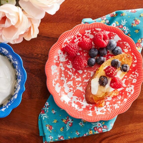 Lot of 4 Pioneer Woman Melamine Appetizer Dessert Plates Splatter Coral - Picture 2 of 3